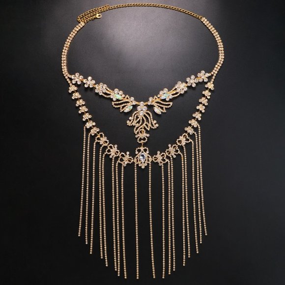 Crystal Face Chain Halloween Mask for Women Headpiece Tassel Hair Jewelry - Picture 5 of 6